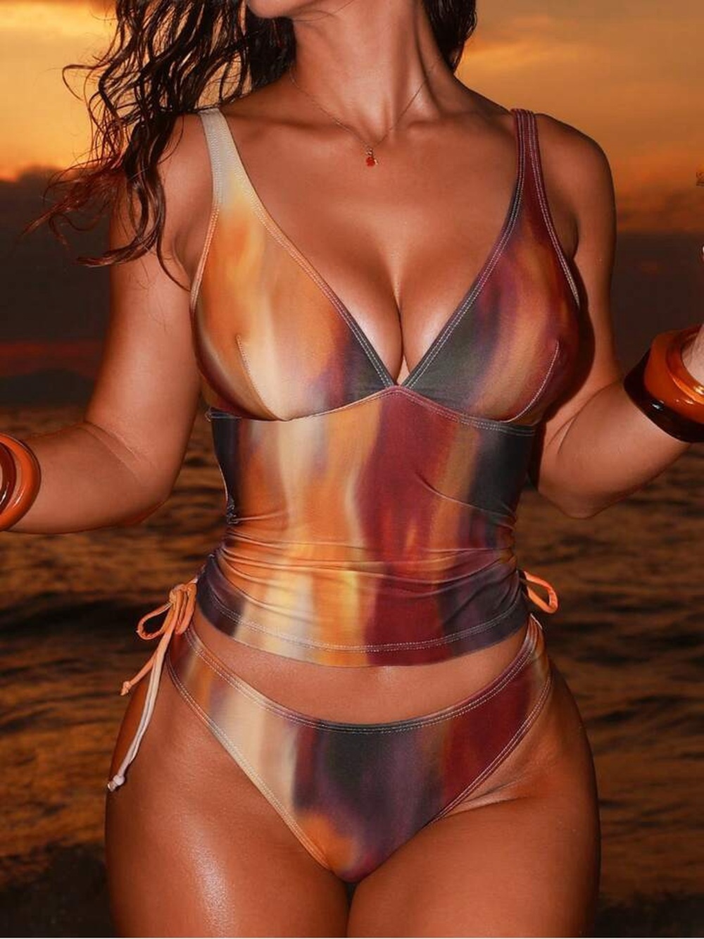 Sunset Tie-Dye Tankini Set - Warm Multicolor